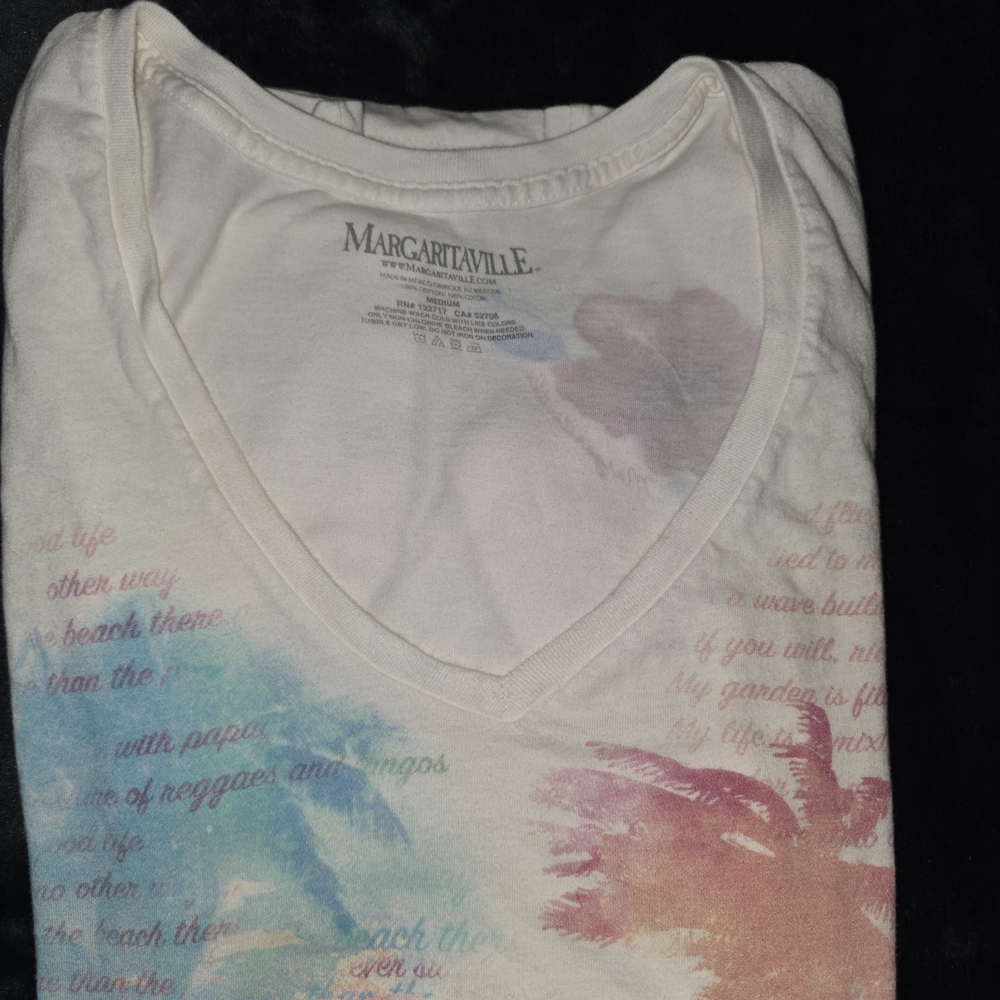 Margaritaville White V-Neck Tropical Palm & Hibiscus Graphic Tee - Picture 6 of 6